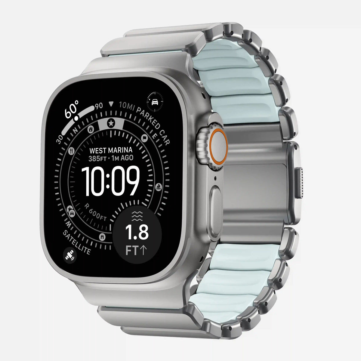Stratos Band - 49mm | Natural Titanium | Icy Blue Glow FKM